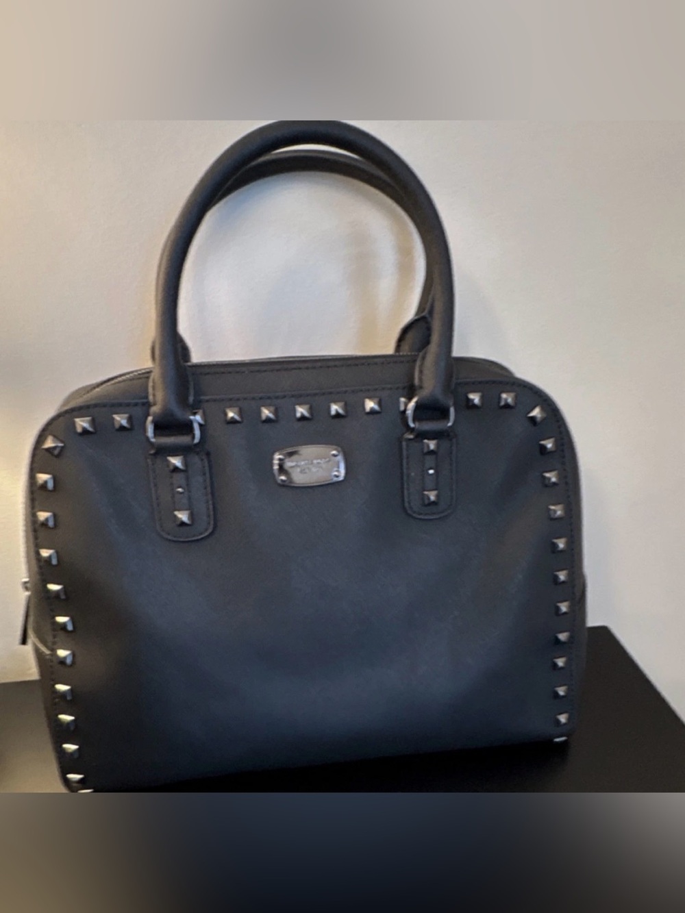 Michael Kors Black Saffiano Leather Bag Silver Studs Adjustable Removable Strap